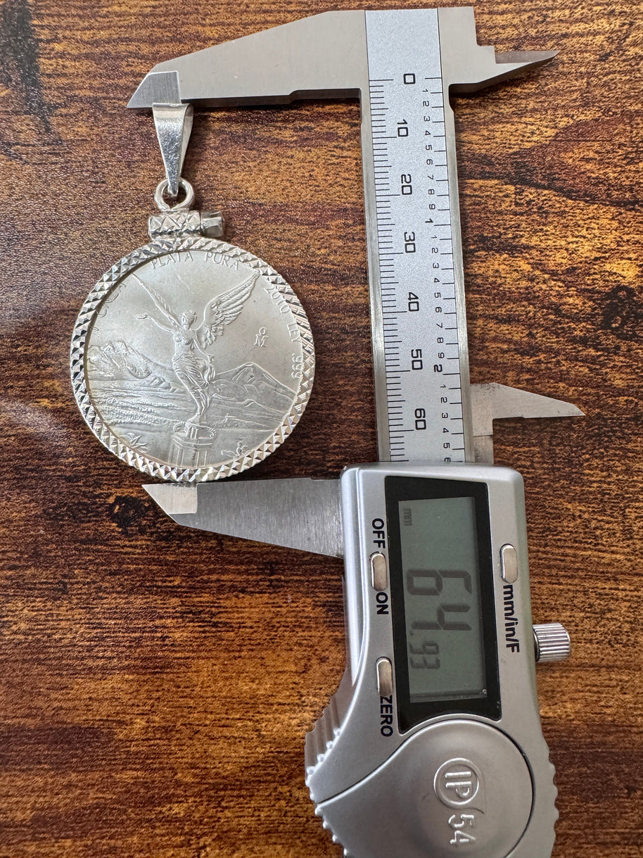 Centenario Pendant Men's Necklace Mexican Coin 925 Sterling Silver 925k 1oz. Estados Unidos Mexicanos Libertad plata pura coin silver bezel