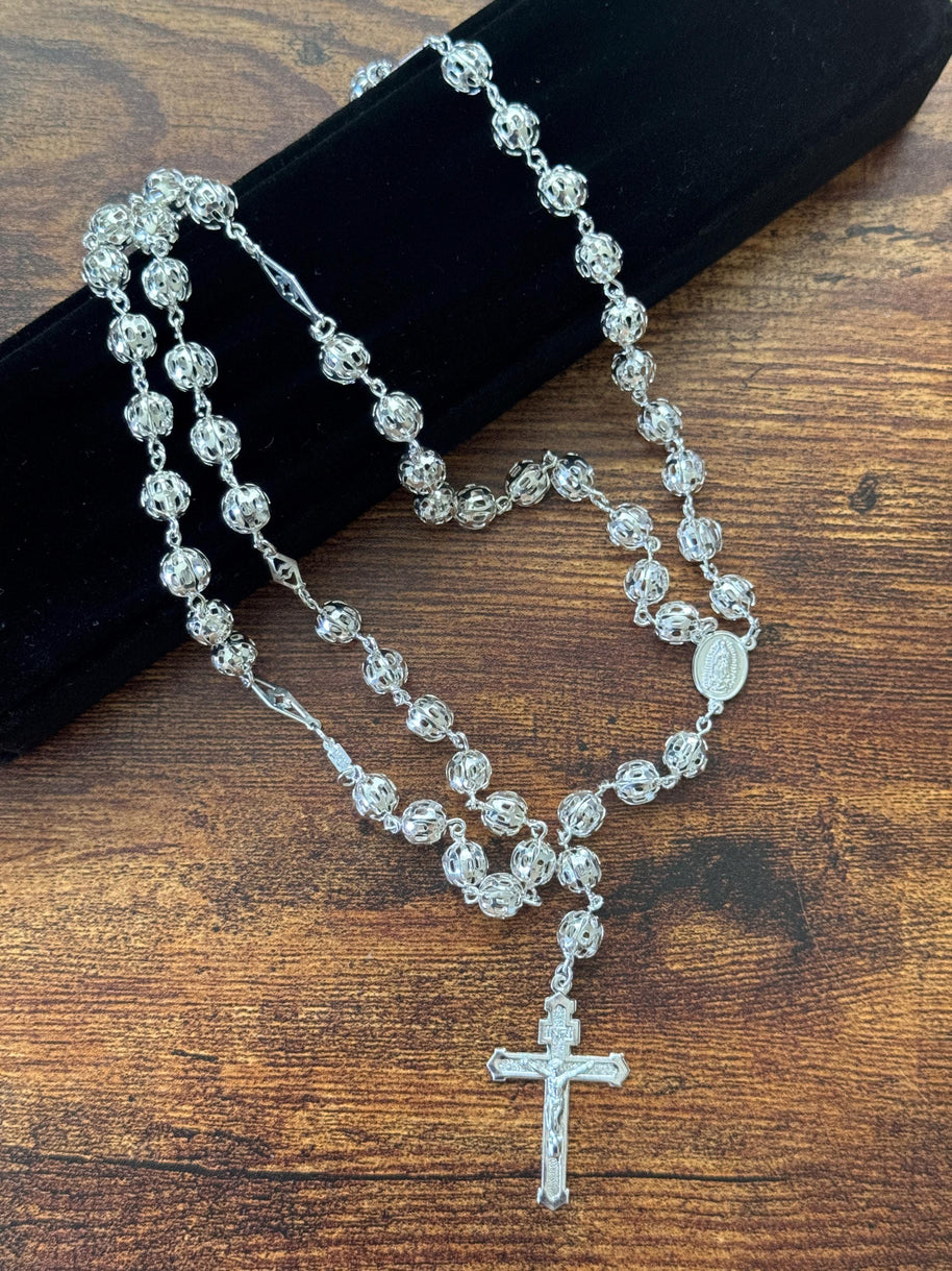 Hermoso rosario de plata esterlina 925 hecho a mano, regalo perfecto (21 pulgadas)