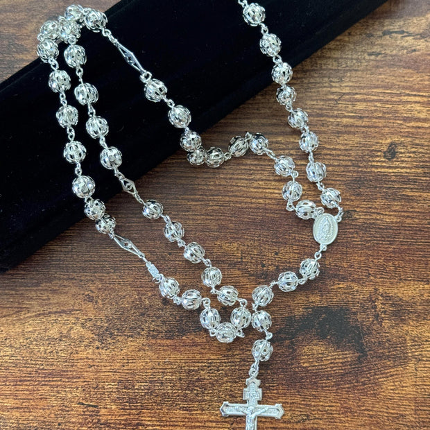 Hermoso rosario de plata esterlina 925 hecho a mano, regalo perfecto (21 pulgadas)