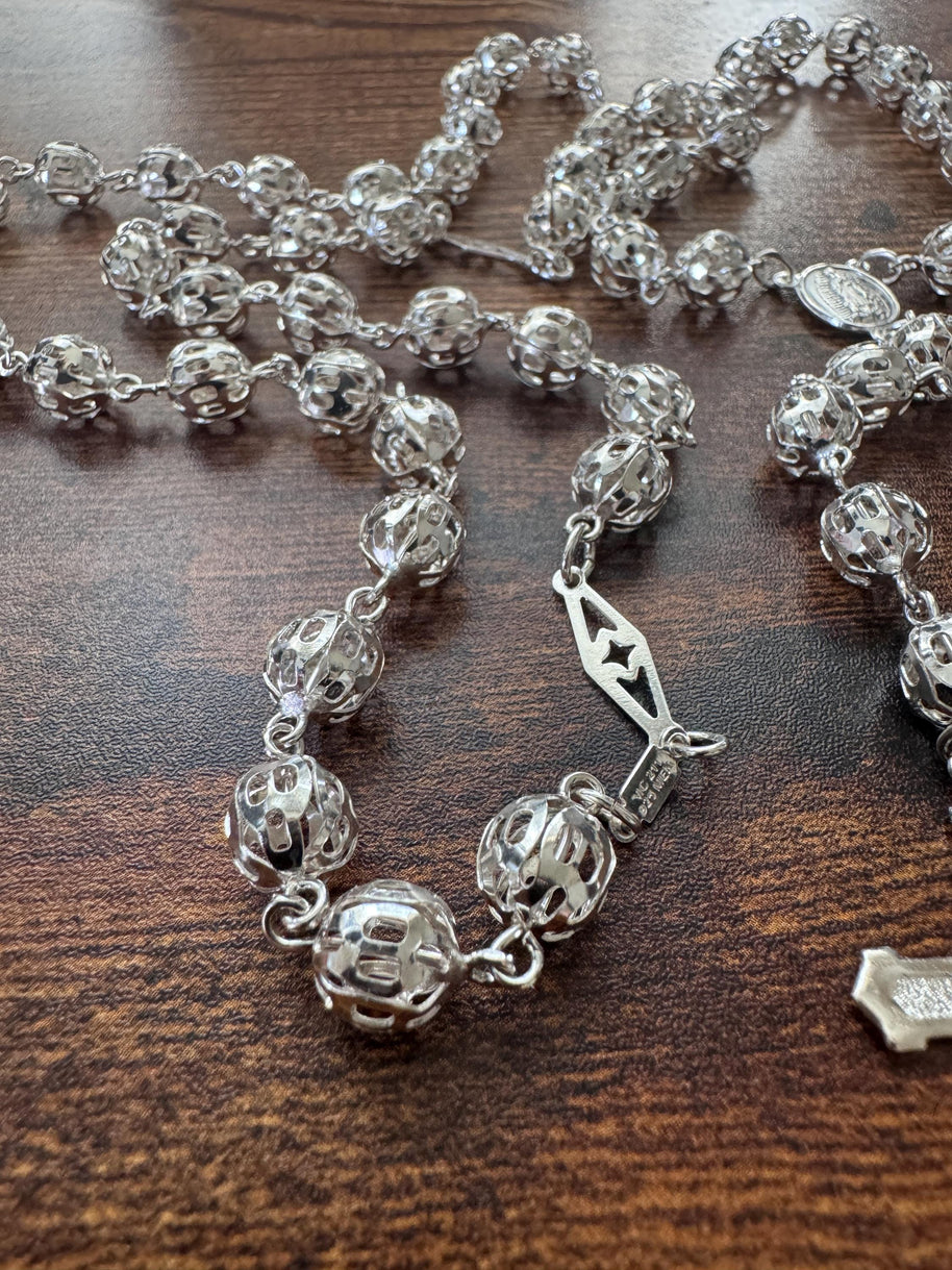 Hermoso rosario de plata esterlina 925 hecho a mano, regalo perfecto (21 pulgadas)