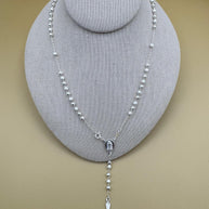 Beautiful Sterling Silver 925 Handmade 13 inch Rosary Perfect Gift (Alternating polished and frosted/textured round silver beads)