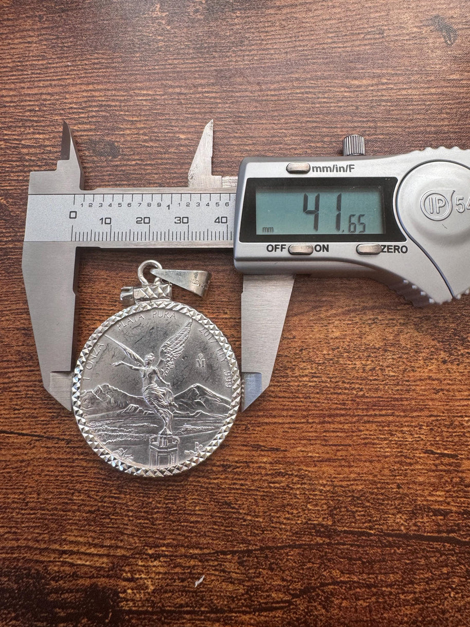 Centenario Pendant Men's Necklace Mexican Coin 925 Sterling Silver 925k 1oz. Estados Unidos Mexicanos Libertad plata pura coin silver bezel