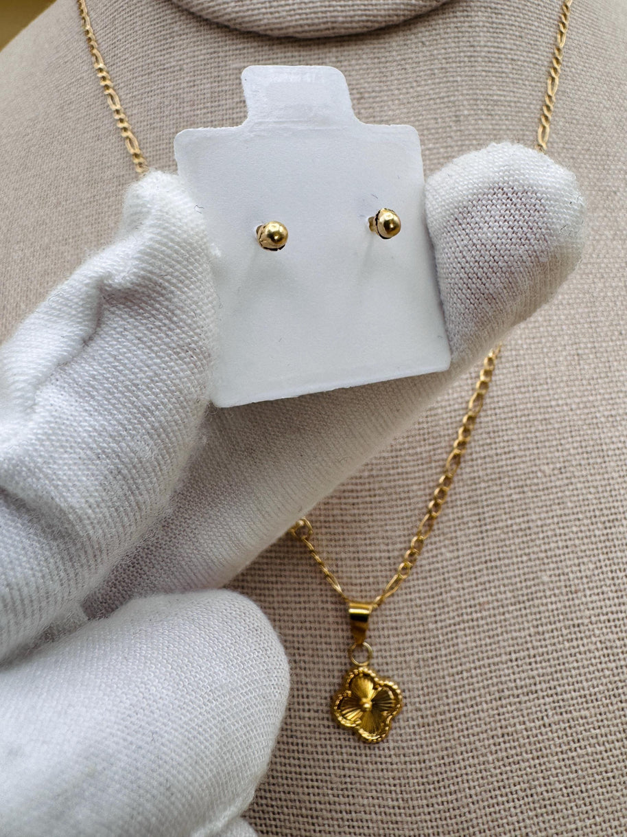 Lucky Clover 10K Gold Jewelry Set | Set De Suerte de 10K Oro