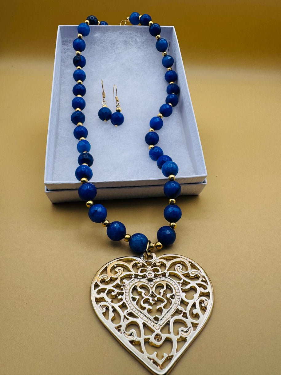 Handmade 14k gold-plated heart necklace from Mexico with natural stones