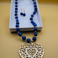 Handmade 14k gold-plated heart necklace from Mexico with natural stones