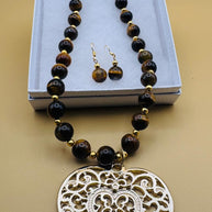 Handmade 14k gold-plated heart necklace from Mexico with natural stones