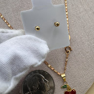 10k Solid Gold Cherry Jewelry Set – Necklace, Pendant &  Stud Earrings (3-piece Combo)