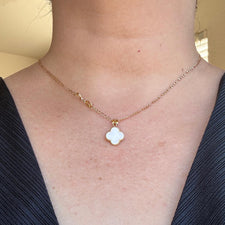 10K Gold White Clover Set – Chain, Pendant, and Earrings