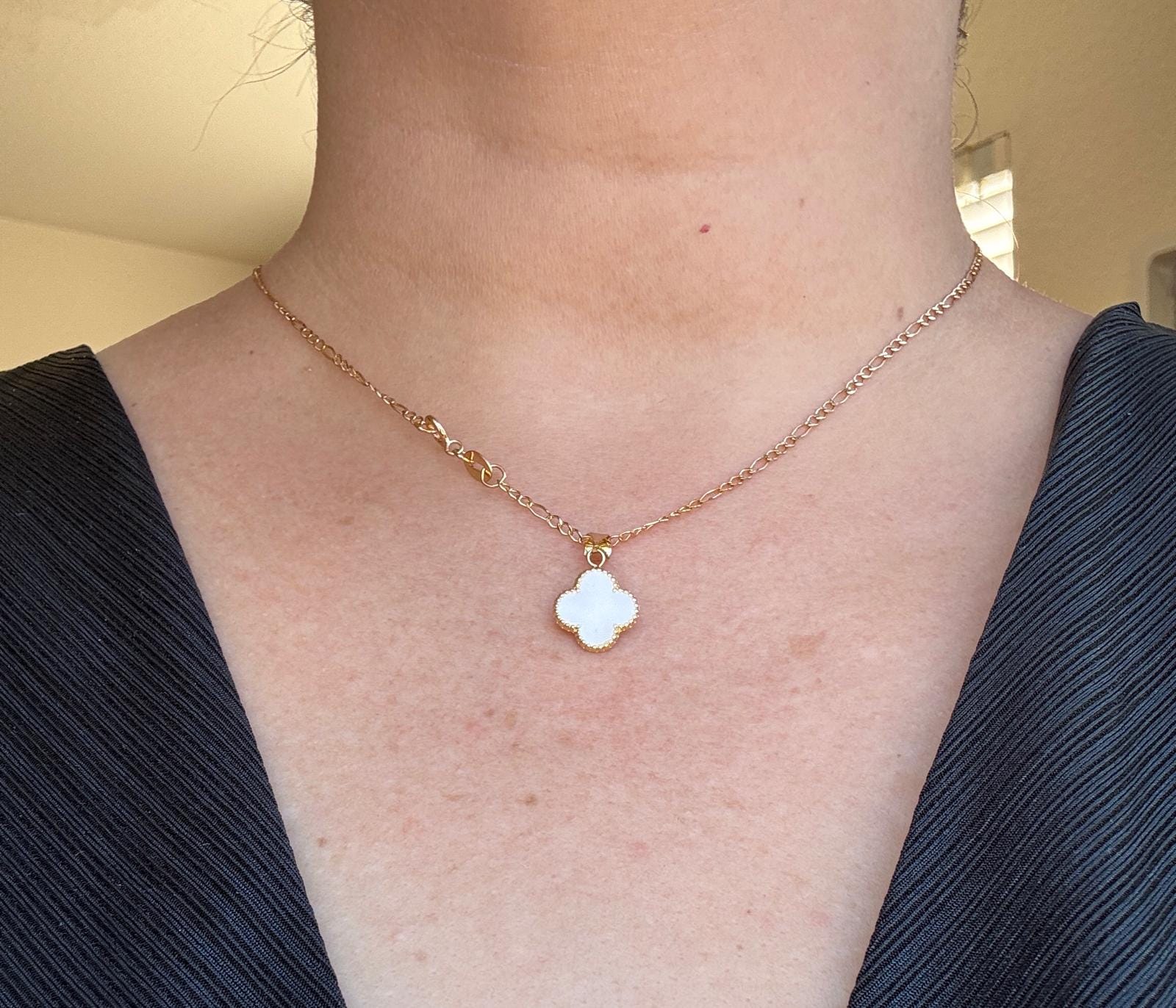 10K Gold White Clover Set – Chain, Pendant, and Earrings