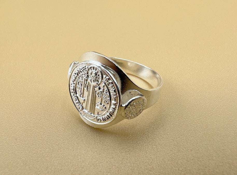 Handmade Saint Benedict Ring, San Benito, Sterling Silver, 925 Silver, unisex ring, Religious Ring, Signet Ring, Gift for me, Christian Gift