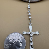 Beautiful Sterling Silver 925 Handmade 13 inch Rosary Perfect Gift (Alternating polished and frosted/textured round silver beads)
