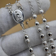 Beautiful Sterling Silver 925 Handmade 13 inch Rosary Perfect Gift (Alternating polished and frosted/textured round silver beads)