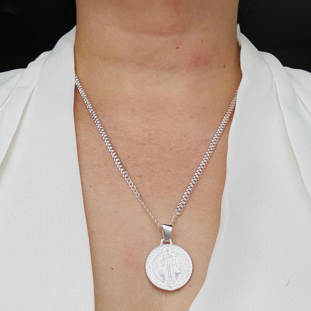 925 Sterling Silver St. Benedict the Protector | Plata 925 cadena con medalla San Benito Santo Protector