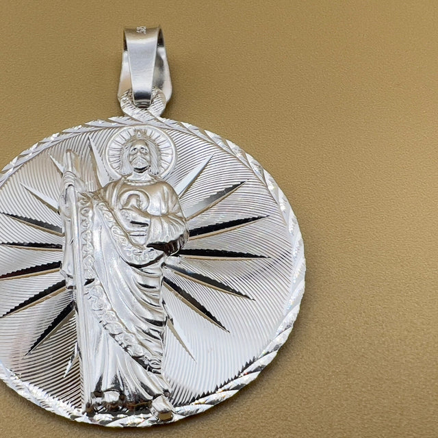 Saint Judas Patron Saint Pendant Saint Jude silver medallion necklace catholic jewelry christian jewelry 925 silver saint jude icon.
