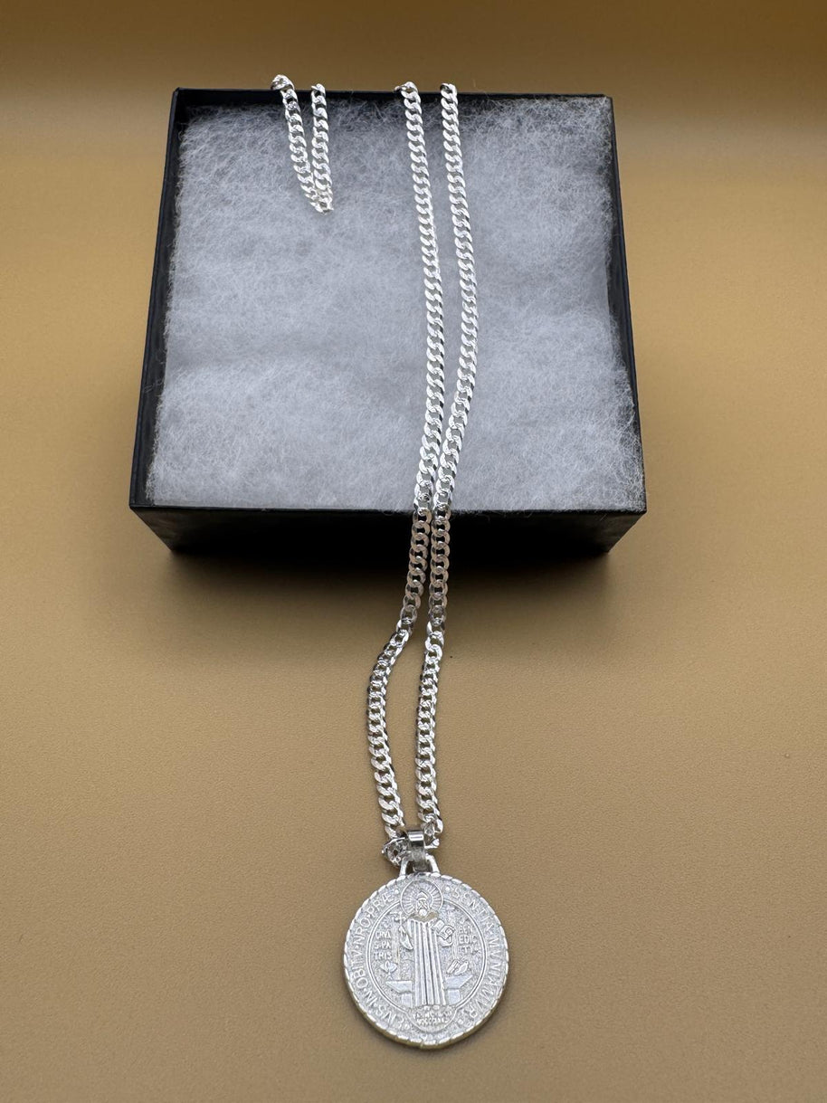 925 Sterling Silver St. Benedict the Protector | Plata 925 cadena con medalla San Benito Santo Protector