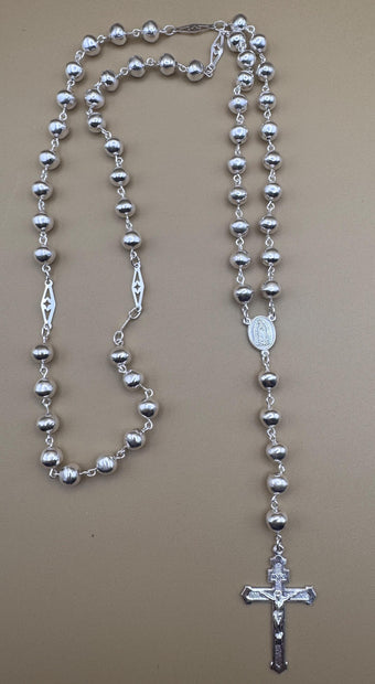 Beautiful Sterling Silver 925 Handmade Rosary Perfect  Gift (18 inch size) Solid beads