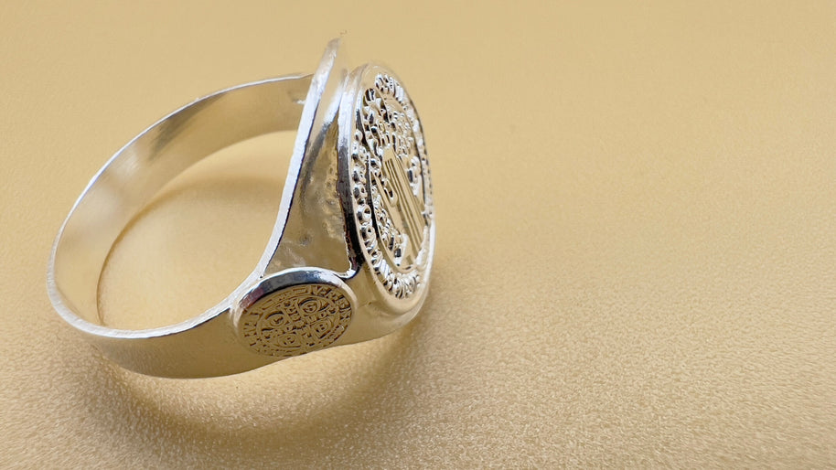 Handmade Saint Benedict Ring, San Benito, Sterling Silver, 925 Silver, unisex ring, Religious Ring, Signet Ring, Gift for me, Christian Gift