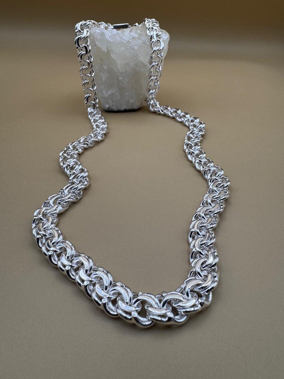 Heavy Handmade 925 Sterling Silver Byzantine Chain / Imponente Cadena Tejido Chino Plata 925
