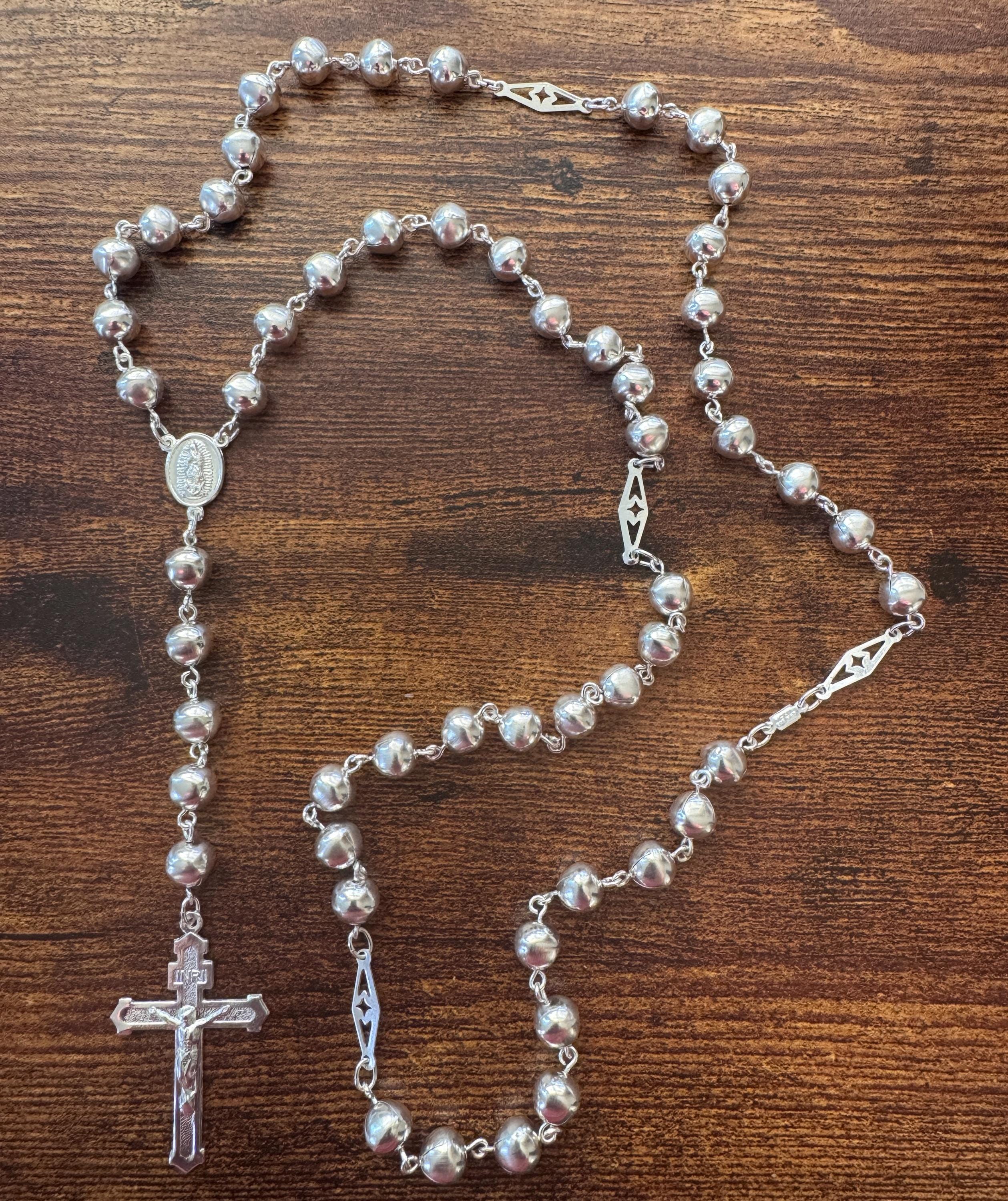 Beautiful Sterling Silver 925 Handmade Rosary Perfect  Gift (18 inch size) Solid beads