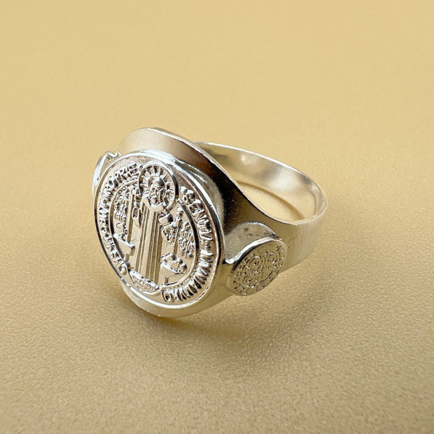 Handmade Saint Benedict Ring, San Benito, Sterling Silver, 925 Silver, unisex ring, Religious Ring, Signet Ring, Gift for me, Christian Gift