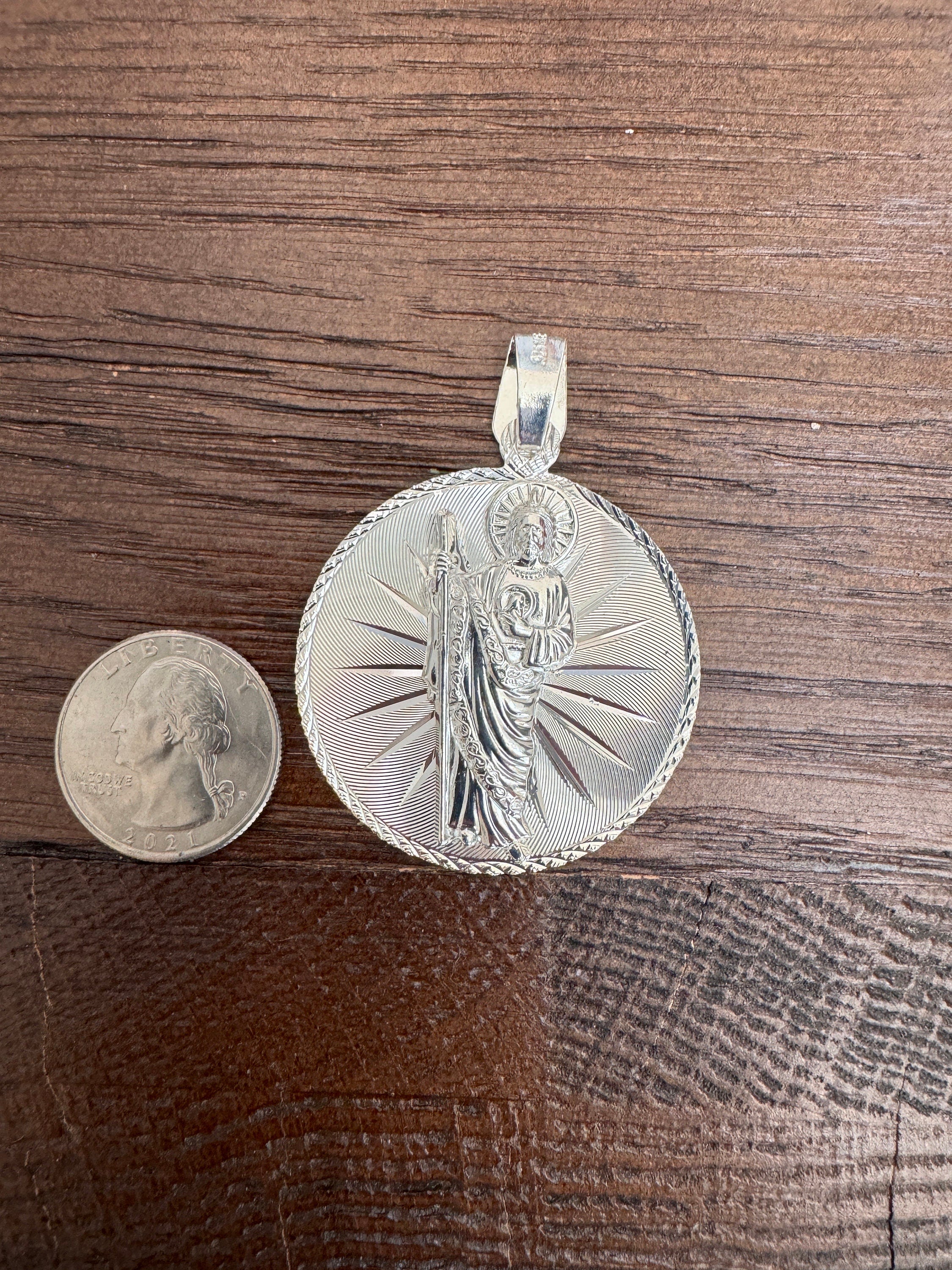 Saint Judas Patron Saint Pendant Saint Jude silver medallion necklace catholic jewelry christian jewelry 925 silver saint jude icon.