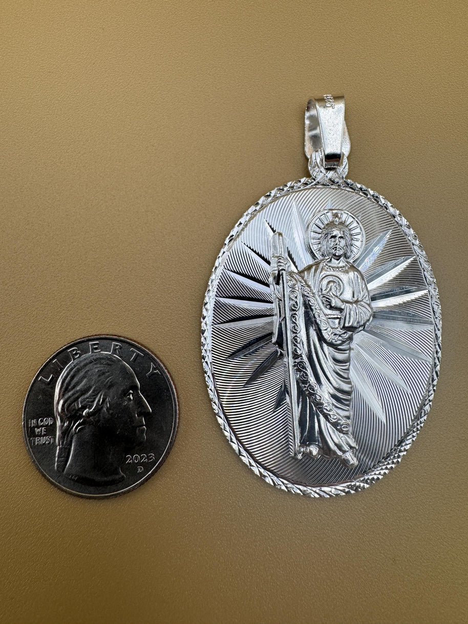 OVAL Saint Judas Patron Saint Pendant Saint Jude silver medallion necklace catholic jewelry christian jewelry 925 silver saint jude icon.