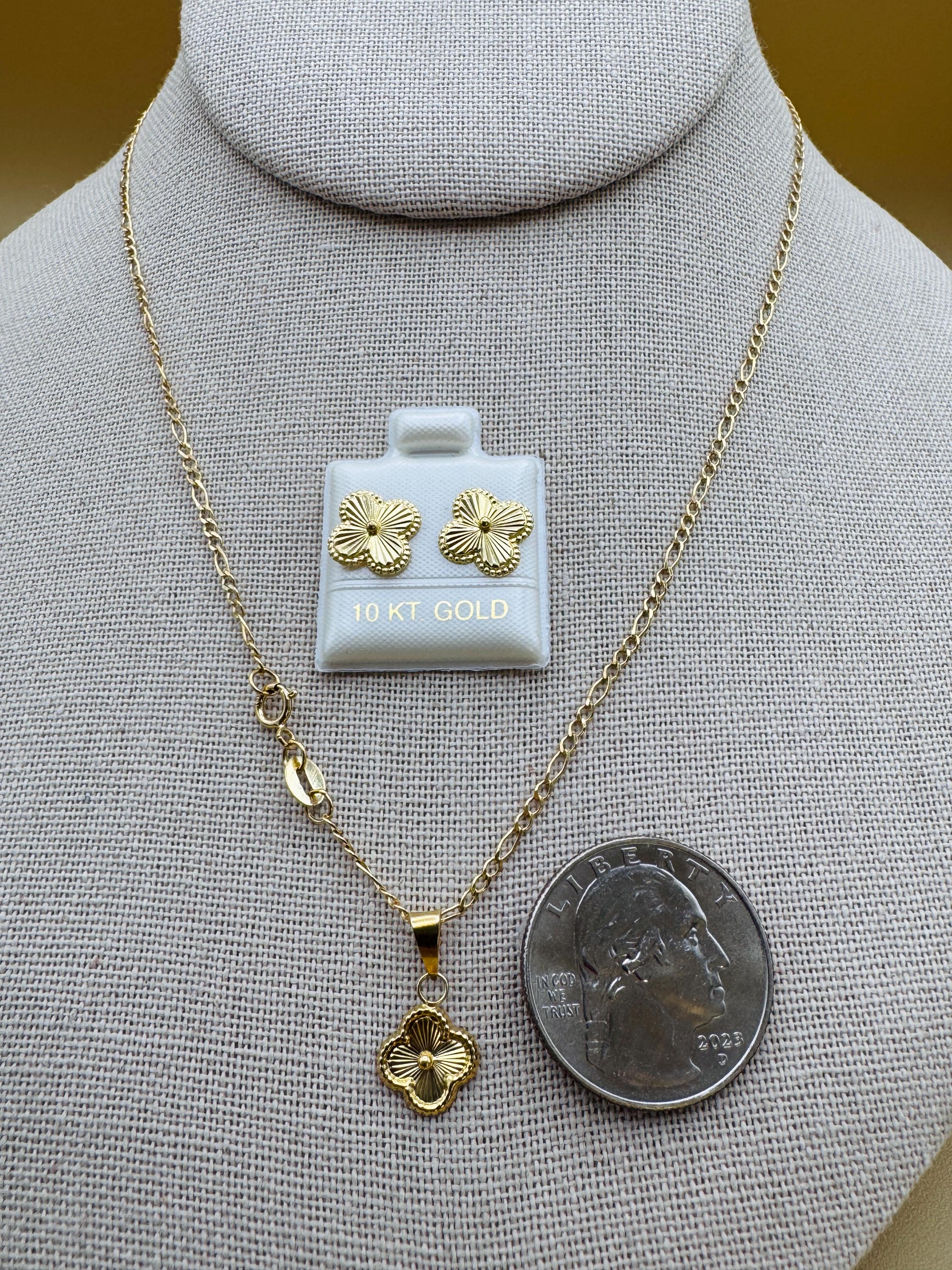 Lucky Clover 10K Gold Jewelry Set | Set De Suerte de 10K Oro