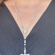 Beautiful Sterling Silver 925 Handmade 13 inch Rosary Perfect Gift (Alternating polished and frosted/textured round silver beads)
