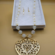 Handmade 14k gold-plated heart necklace from Mexico with natural stones
