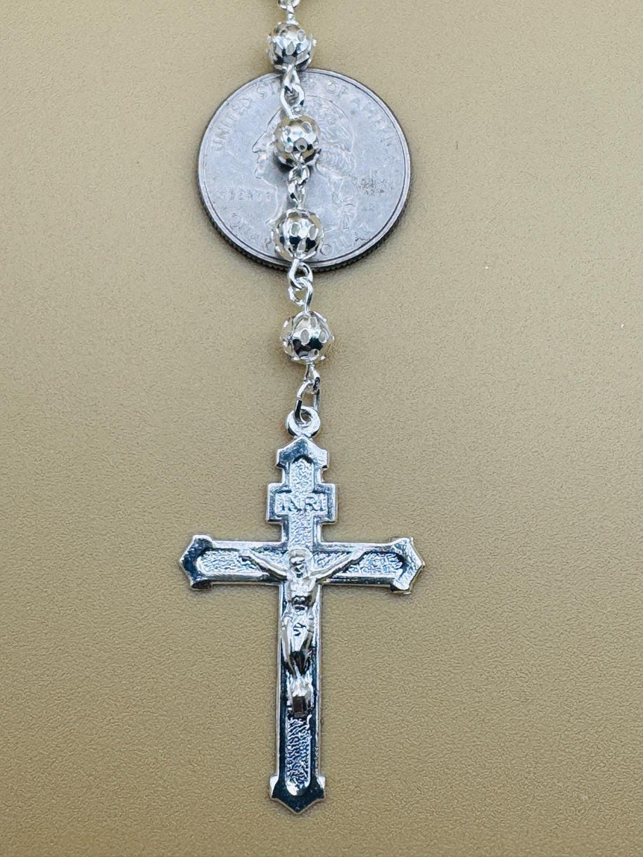 Beautiful Sterling Silver 925 Handmade 17 inch Rosary Perfect Gift (Perforated beads)