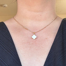 10K Gold White Clover Set – Chain, Pendant, and Earrings