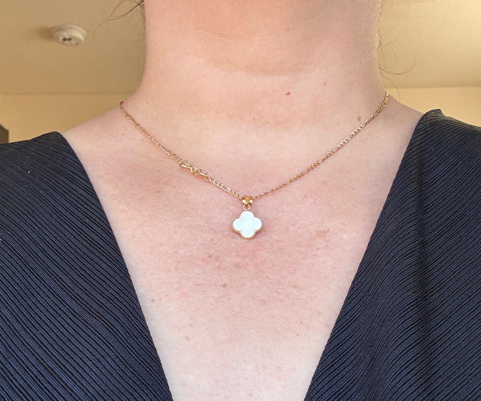 10K Gold White Clover Set – Chain, Pendant, and Earrings