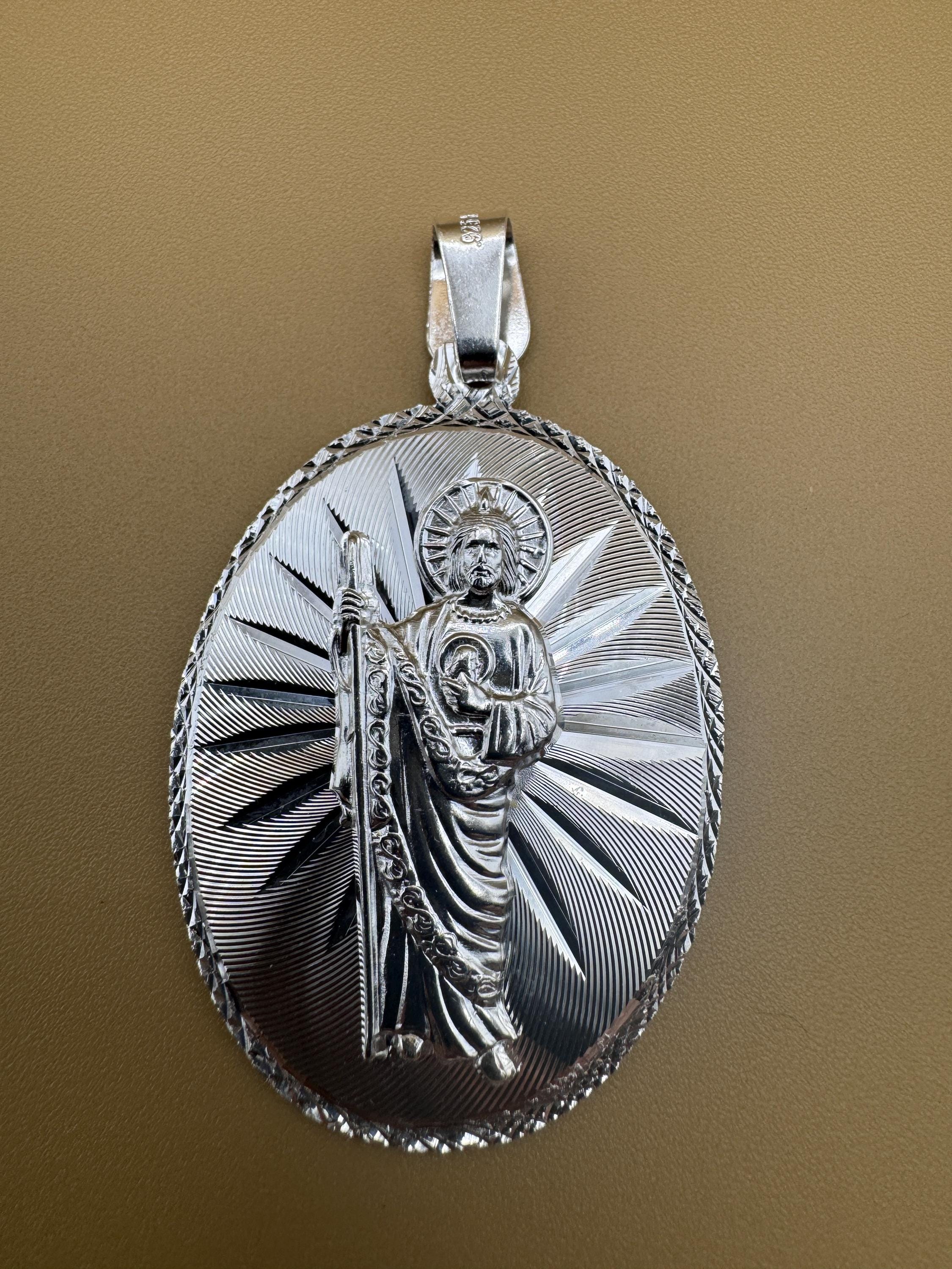 OVAL Saint Judas Patron Saint Pendant Saint Jude silver medallion necklace catholic jewelry christian jewelry 925 silver saint jude icon.