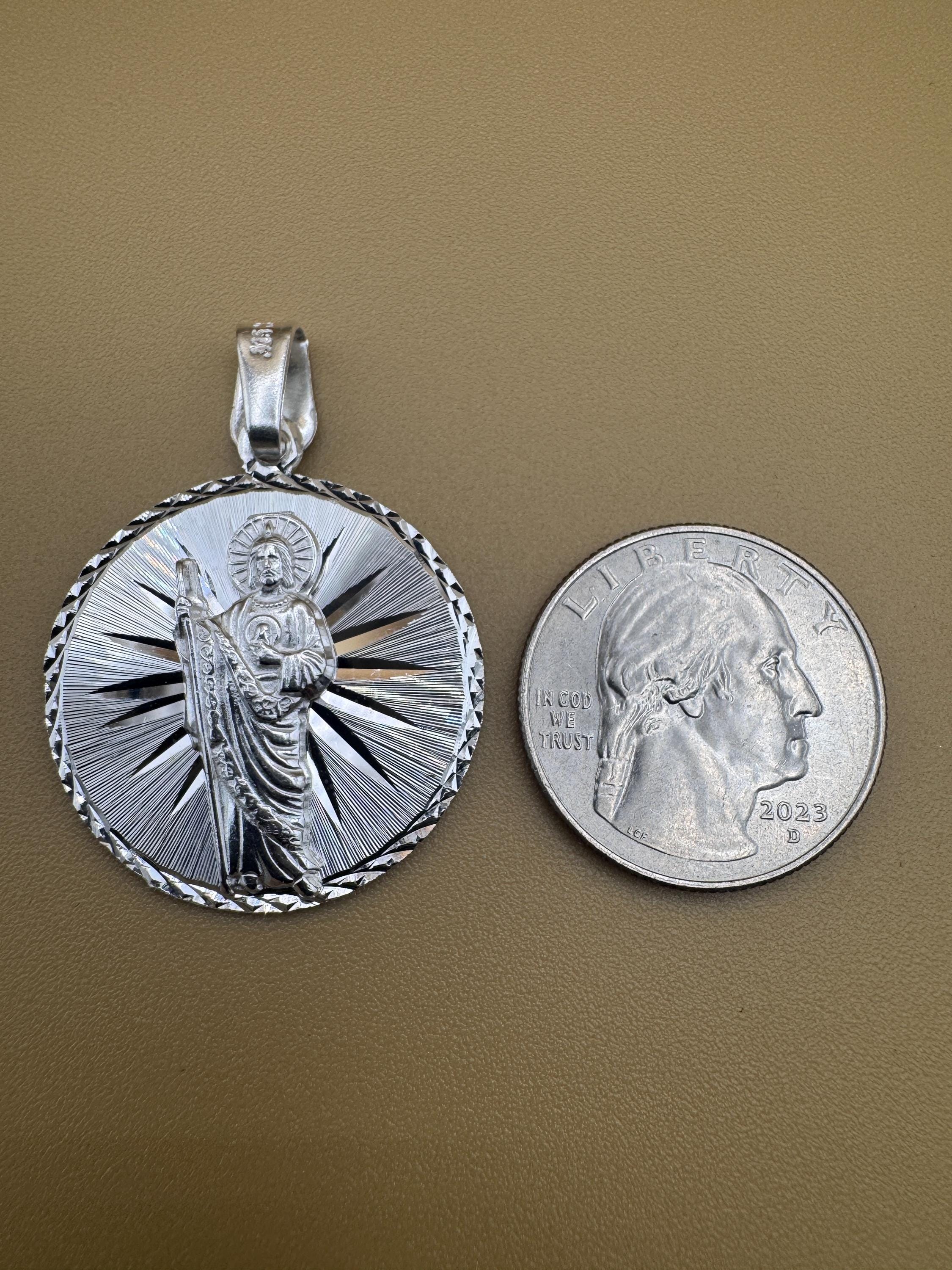 SMALL Saint Judas Patron Saint Pendant Saint Jude silver medallion necklace catholic jewelry christian jewelry 925 silver saint jude icon.