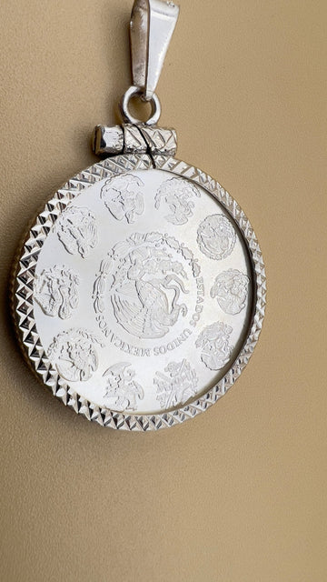 Centenario Pendant Men's Necklace Mexican Coin 925 Sterling Silver 925k 1oz. Estados Unidos Mexicanos Libertad plata pura coin silver bezel