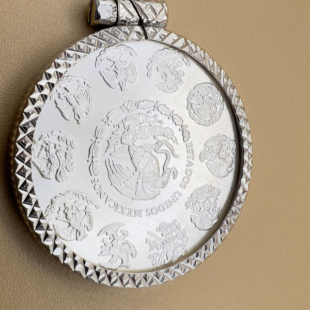 Centenario Pendant Men's Necklace Mexican Coin 925 Sterling Silver 925k 1oz. Estados Unidos Mexicanos Libertad plata pura coin silver bezel