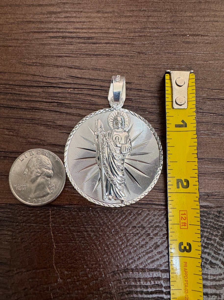 Saint Judas Patron Saint Pendant Saint Jude silver medallion necklace catholic jewelry christian jewelry 925 silver saint jude icon.