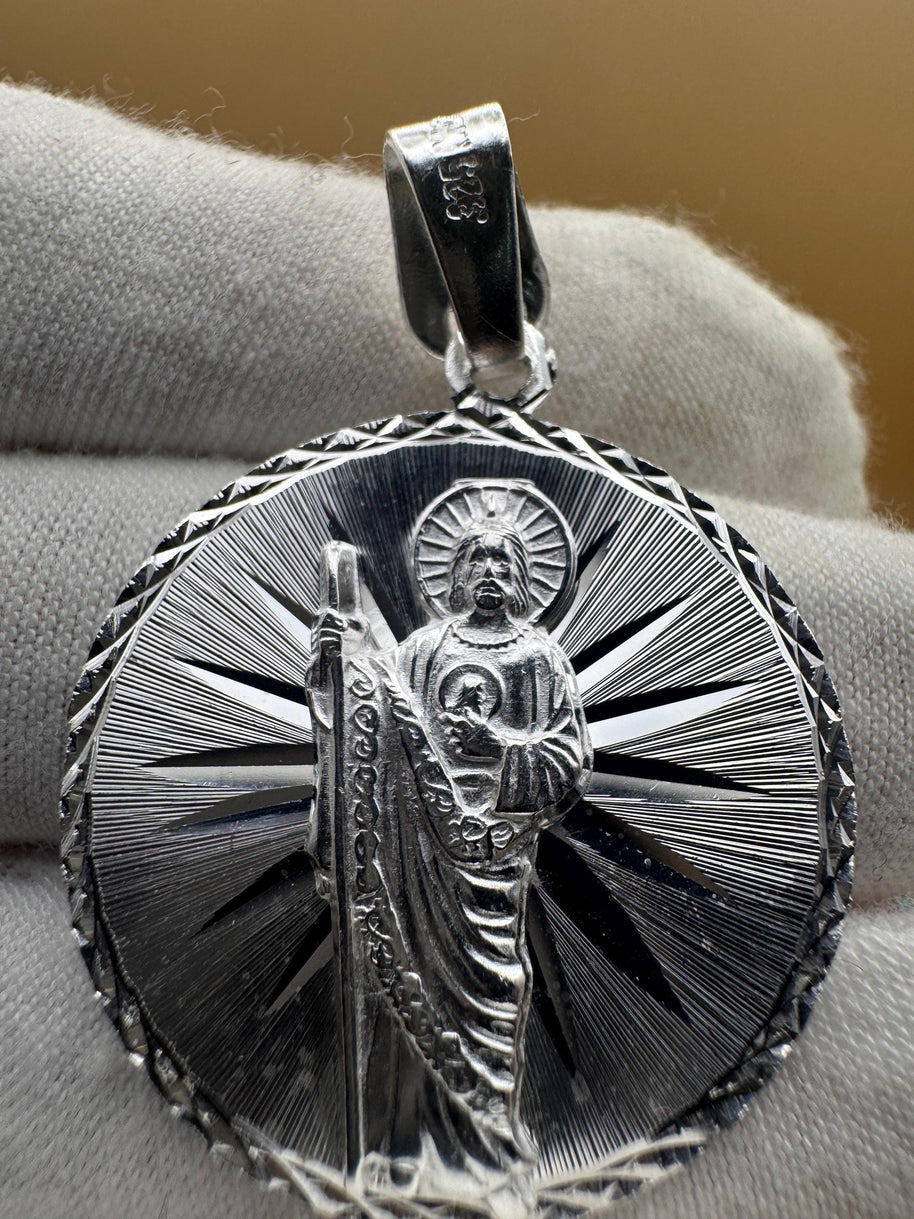 SMALL Saint Judas Patron Saint Pendant Saint Jude silver medallion necklace catholic jewelry christian jewelry 925 silver saint jude icon.