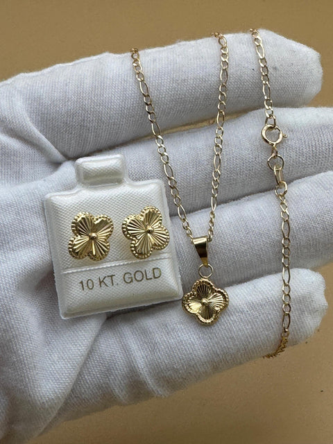 Lucky Clover 10K Gold Jewelry Set | Set De Suerte de 10K Oro