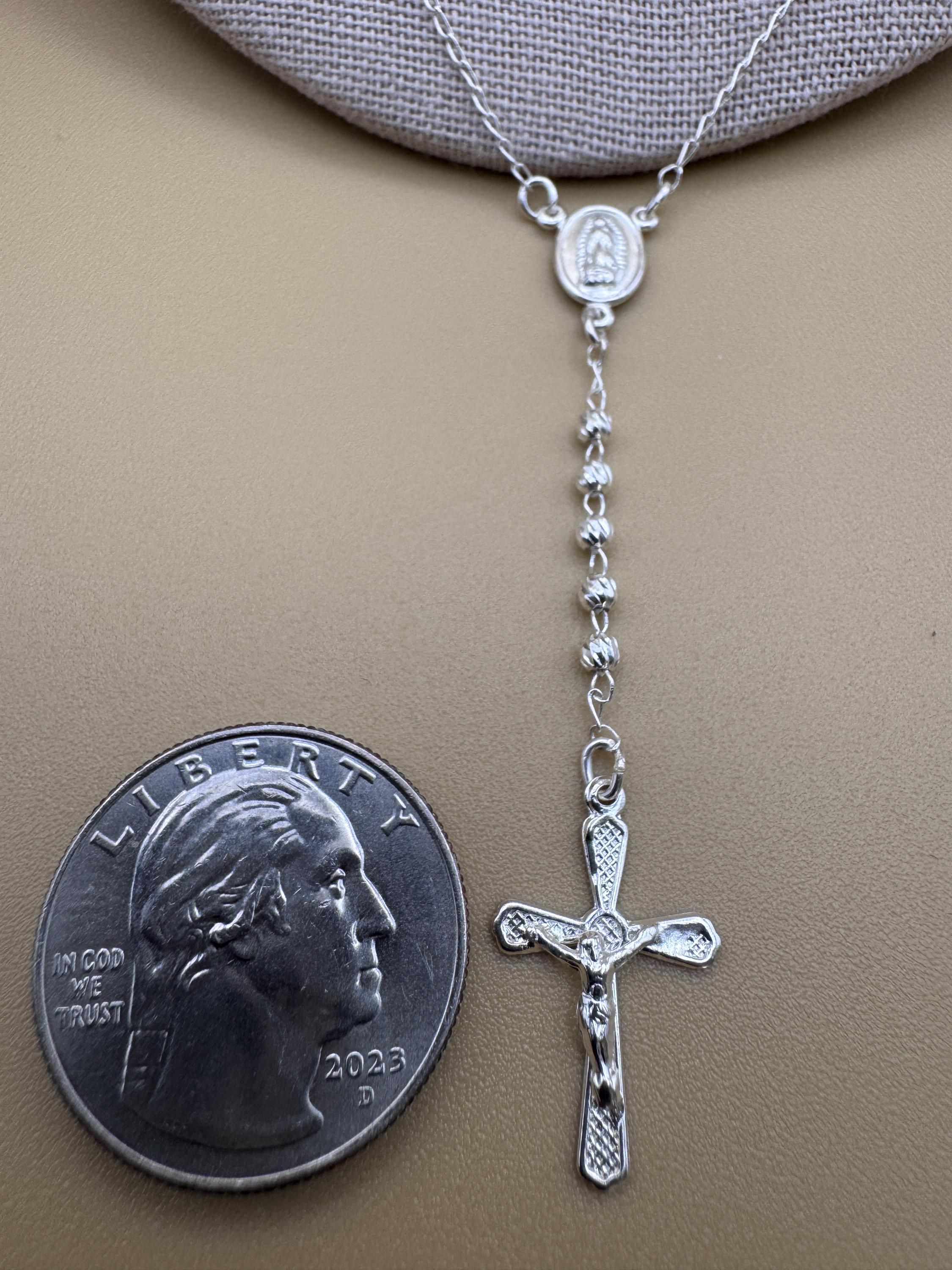 Beautiful Mini Sterling Silver 925 Handmade 12.5 inch Rosary Perfect Gift (solid beads)