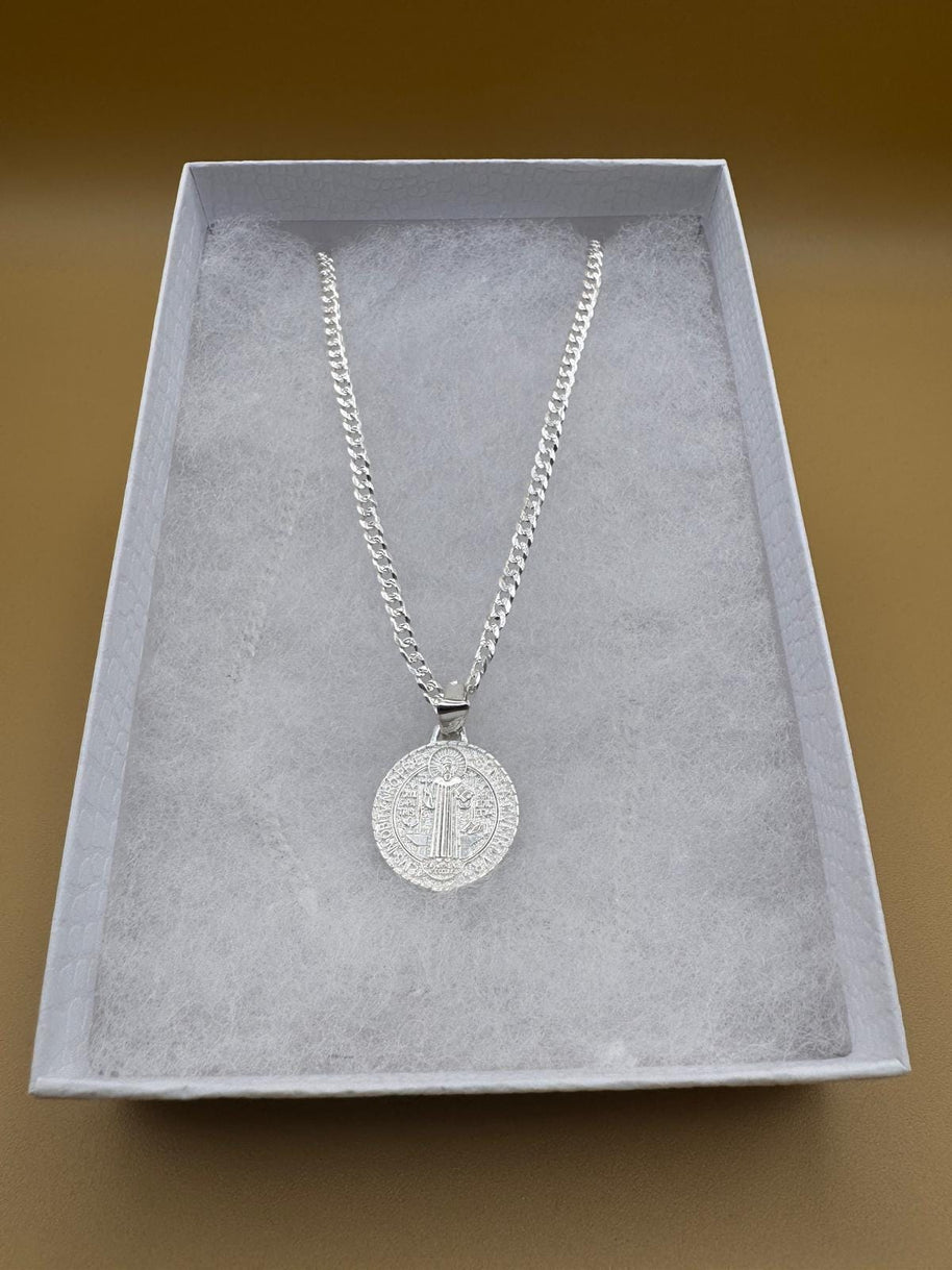 925 Sterling Silver St. Benedict the Protector | Plata 925 cadena con medalla San Benito Santo Protector