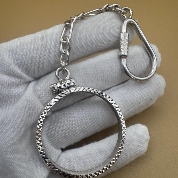 925 sterling silver keychain with a coin bezel /  925 Plata llavero con Bizel