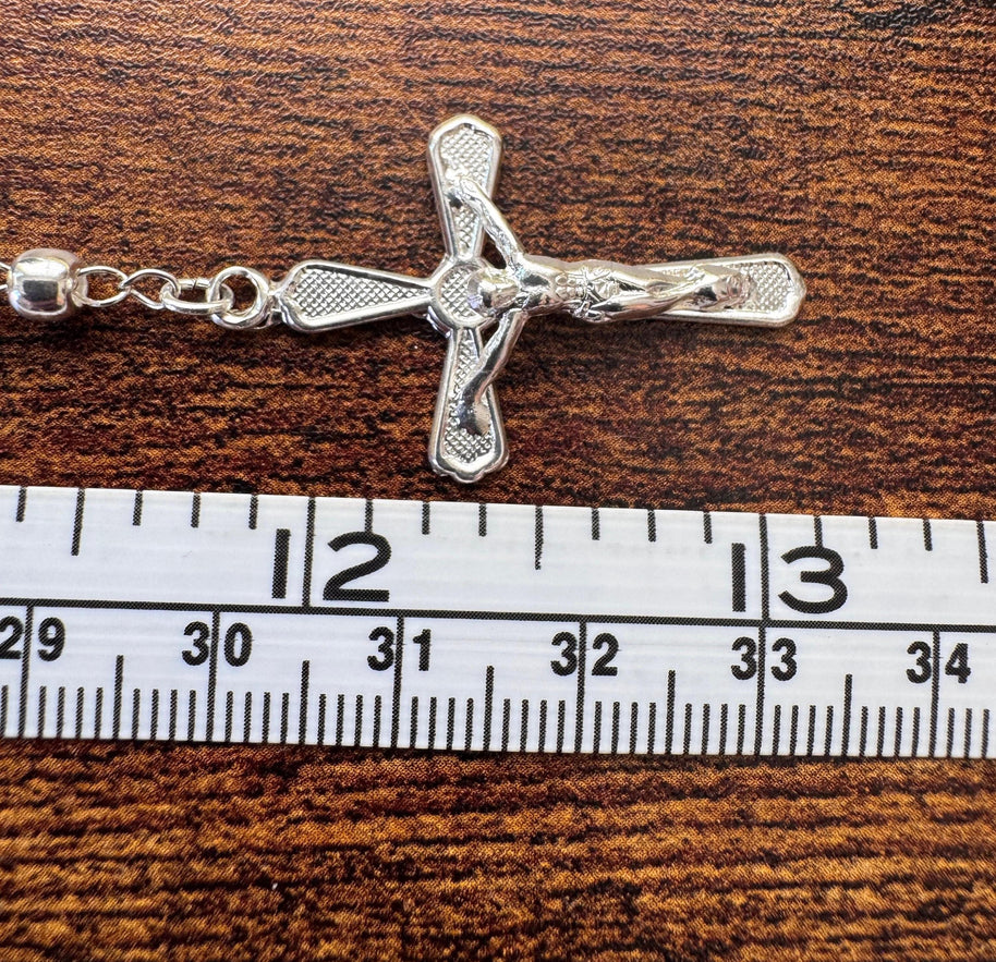 Beautiful Sterling Silver 925 Handmade 13 inch Rosary Perfect Gift (Alternating polished and frosted/textured round silver beads)