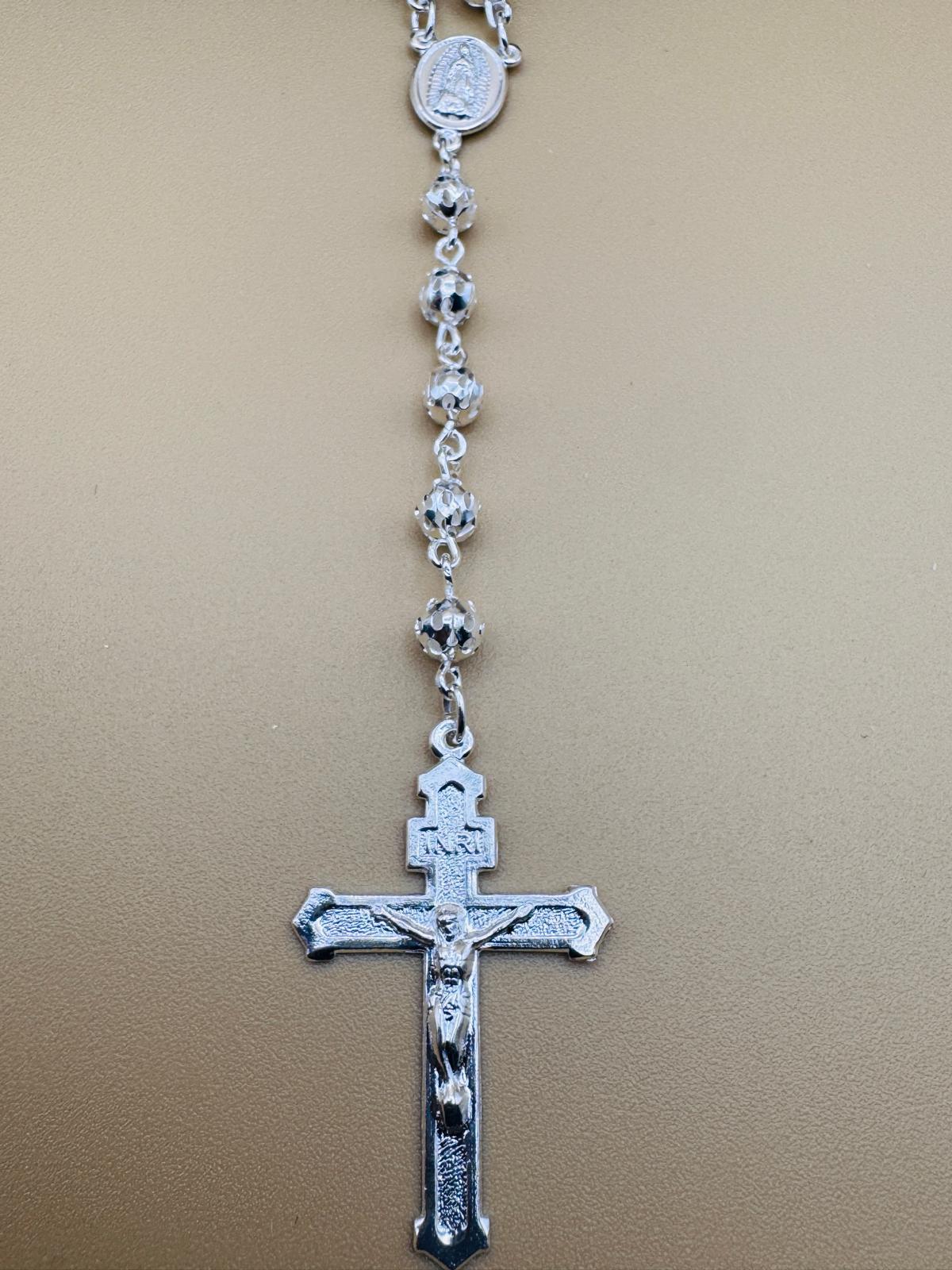 Beautiful Sterling Silver 925 Handmade 17 inch Rosary Perfect Gift (Perforated beads)