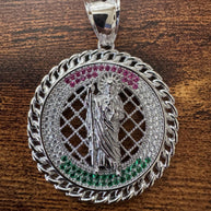 Saint Judas Tadeo Pendant – 925 Sterling Silver with Cubic Zirconia Stones