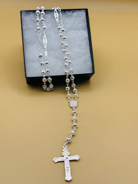 Beautiful Sterling Silver 925 Handmade 17 inch Rosary Perfect Gift (Perforated beads)