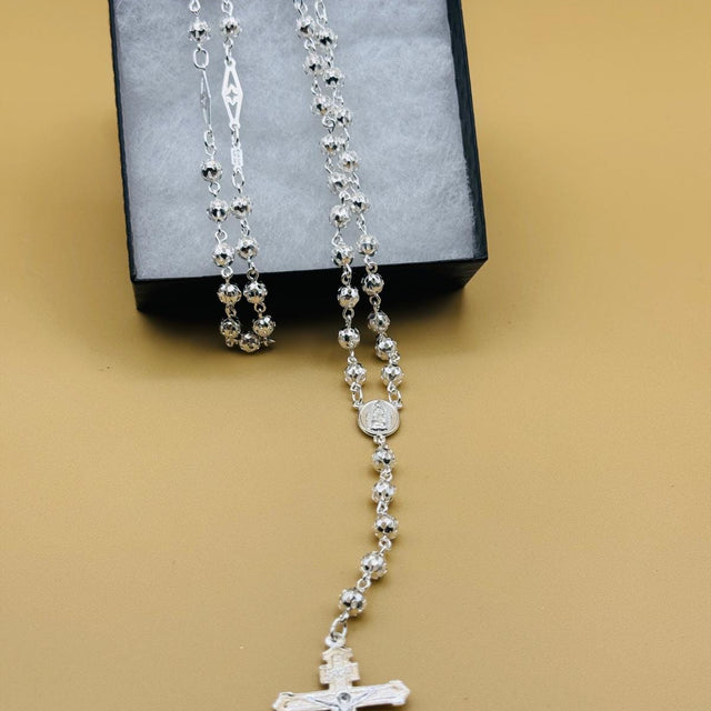 Beautiful Sterling Silver 925 Handmade 17 inch Rosary Perfect Gift (Perforated beads)