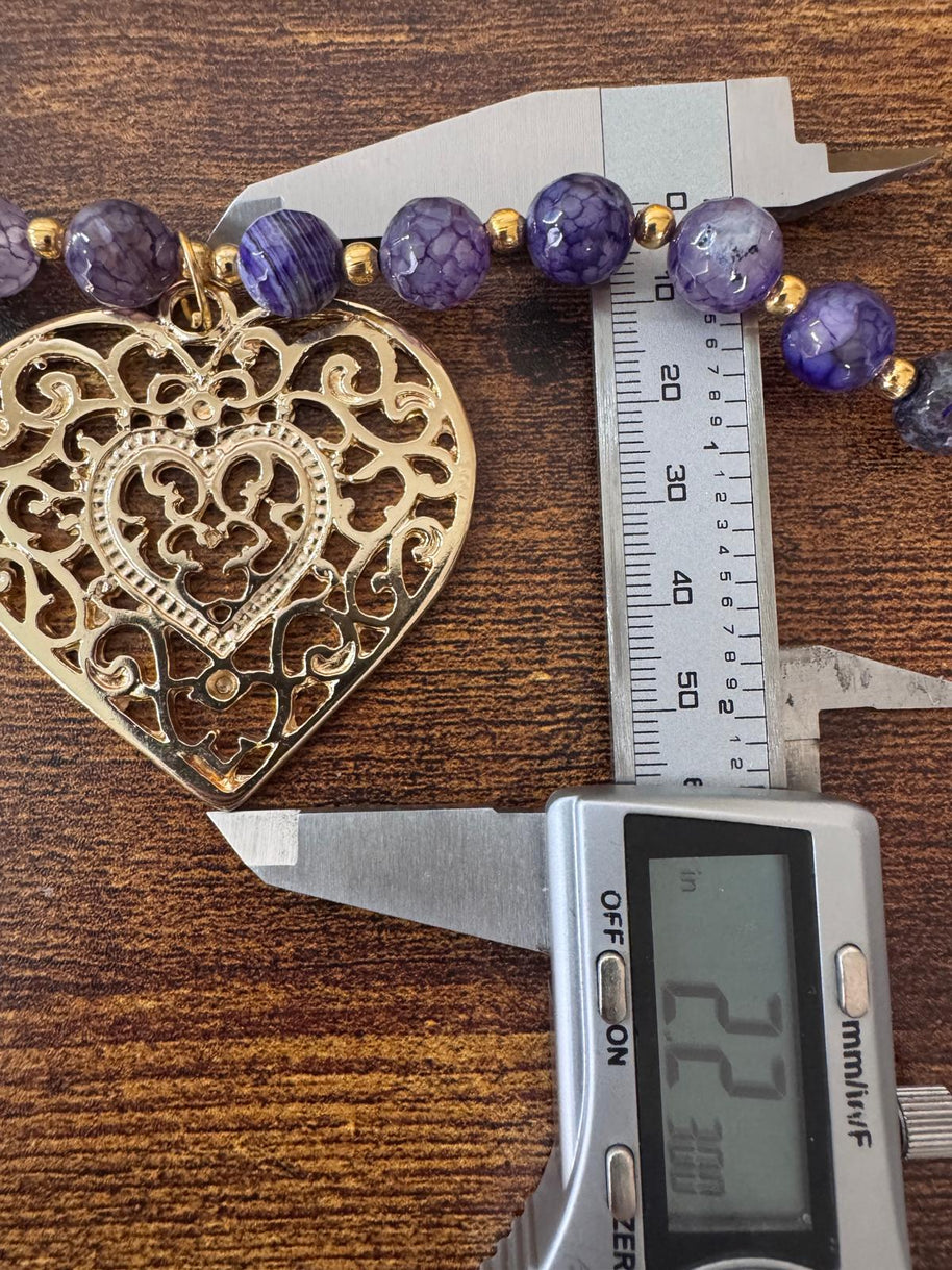 Handmade 14k gold-plated heart necklace from Mexico with natural stones