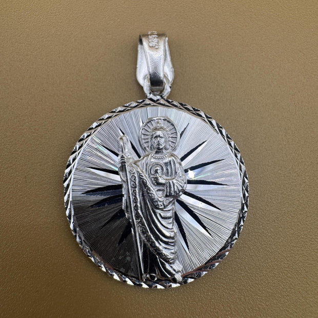 SMALL Saint Judas Patron Saint Pendant Saint Jude silver medallion necklace catholic jewelry christian jewelry 925 silver saint jude icon.