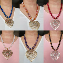 Handmade 14k gold-plated heart necklace from Mexico with natural stones